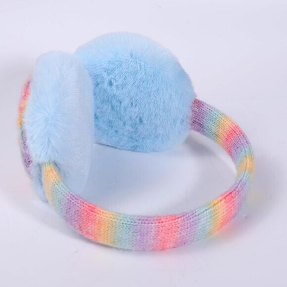 ⚡Kid Rainbow Blue Knitted Rainbow Winter Outdoor Plush Adjustable Warm Ear Muffs - Picture 8 of 9